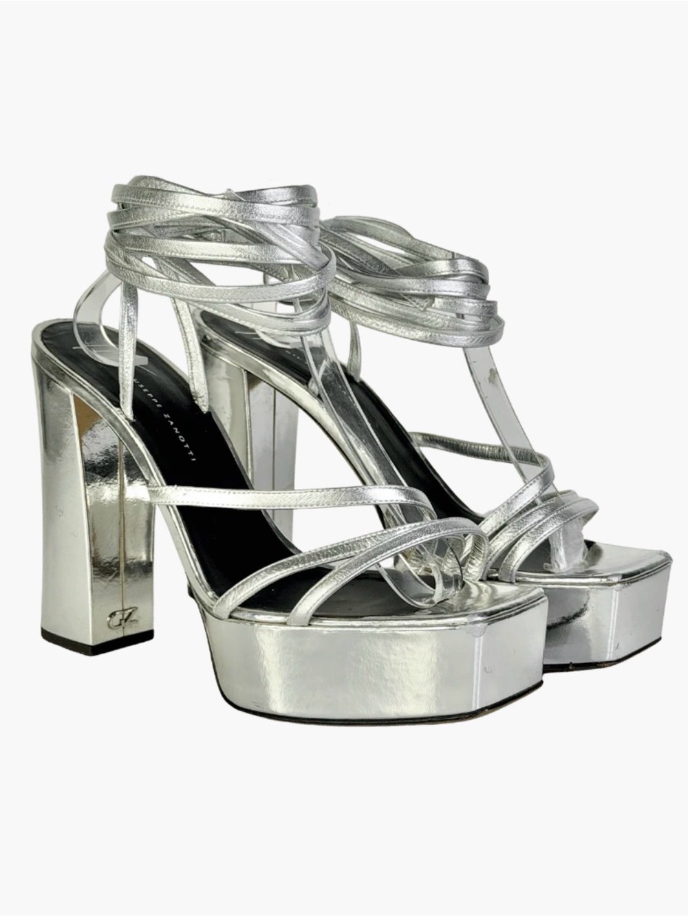 Giuseppe Zanotti Flavienne Mirrored-leather Platform Sandals In Silver
